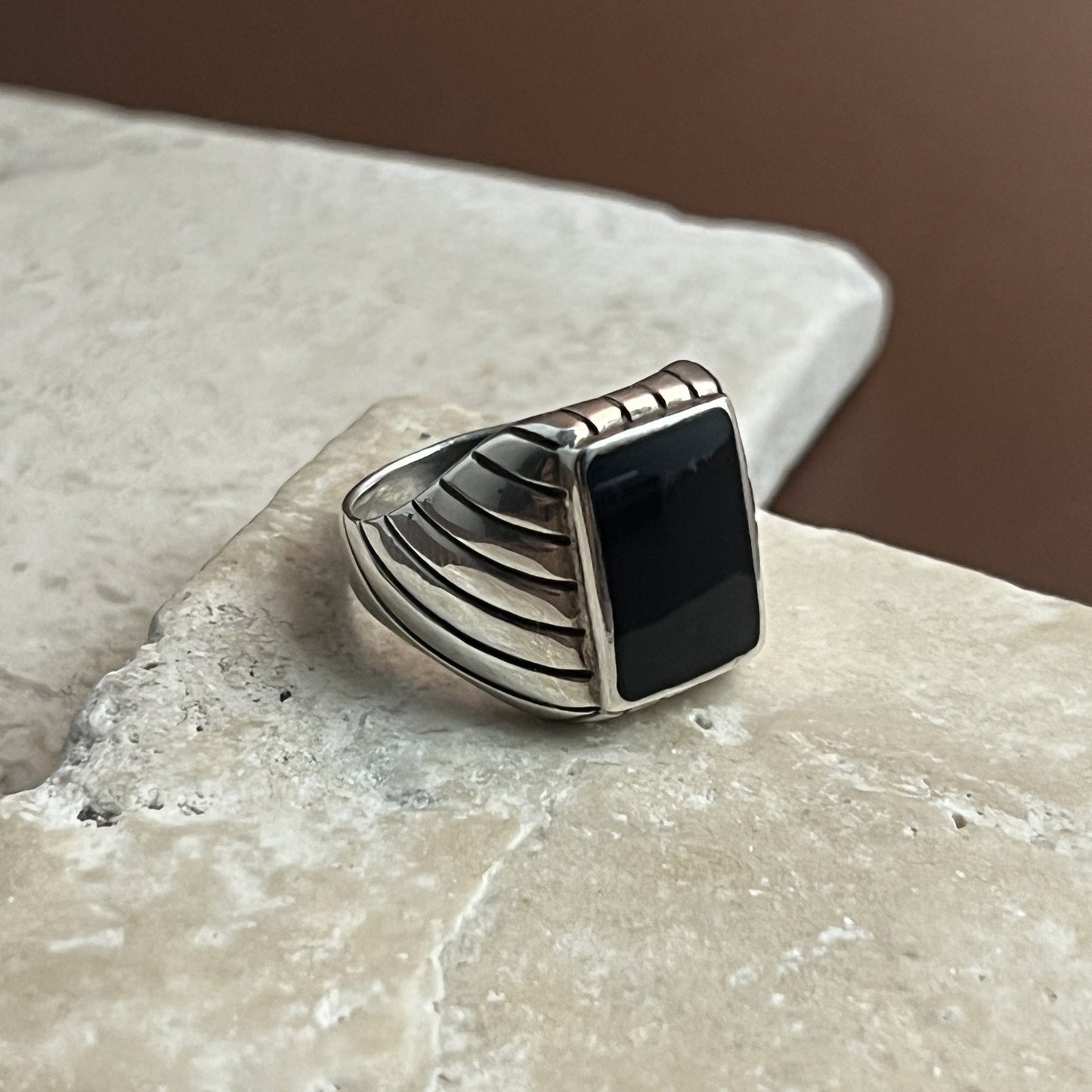 Striped Black Onyx Ring