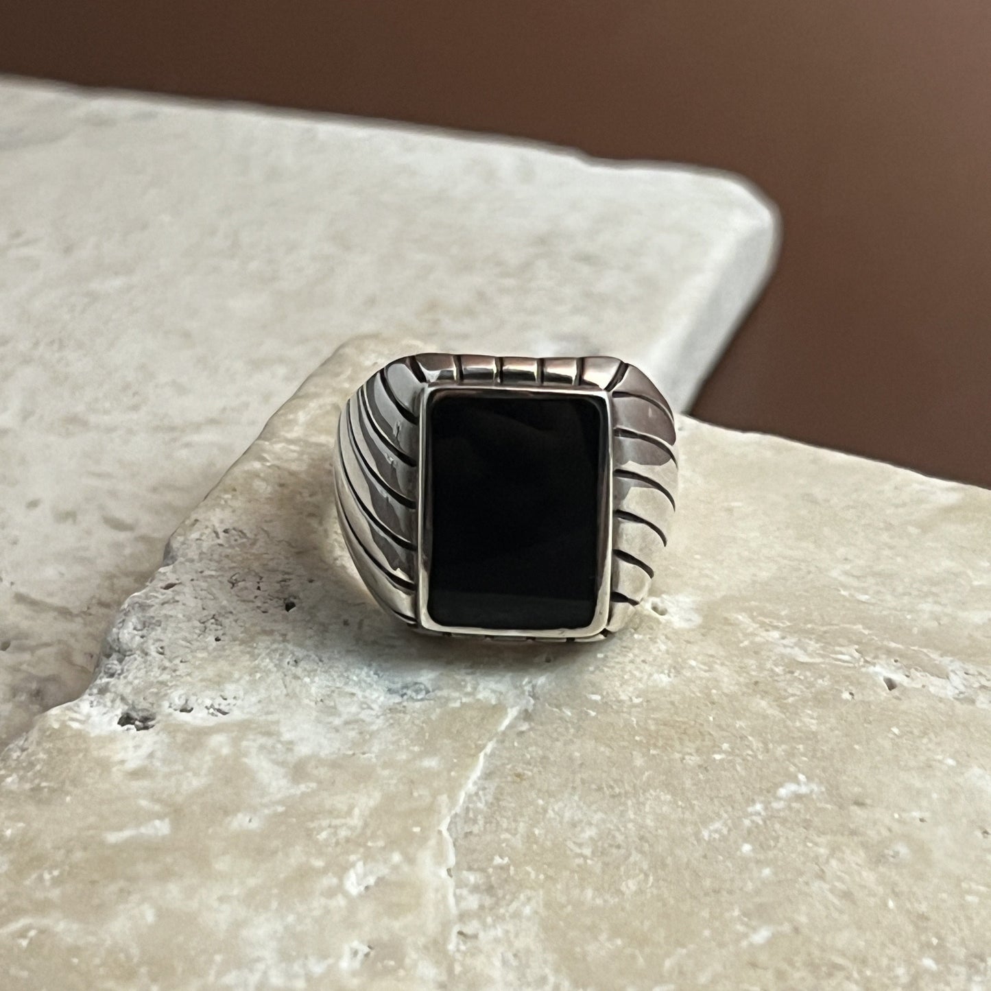 Striped Black Onyx Ring