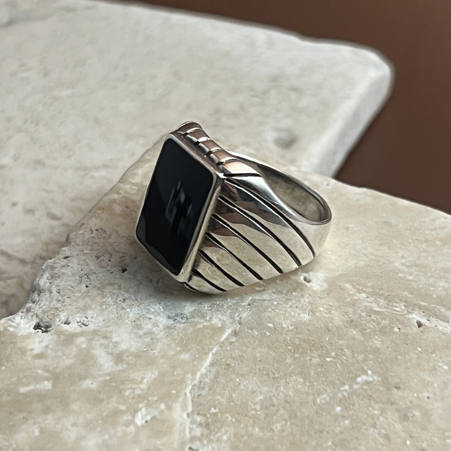 Striped Black Onyx Ring